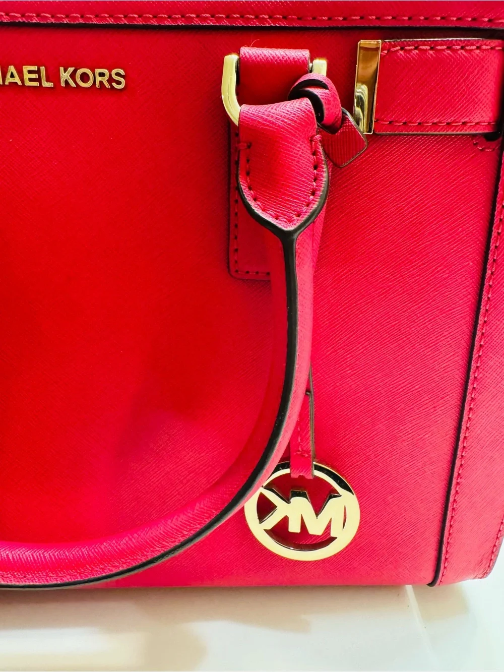 Michael Kors Bright Red Saffiano Tote with Gold Hardware